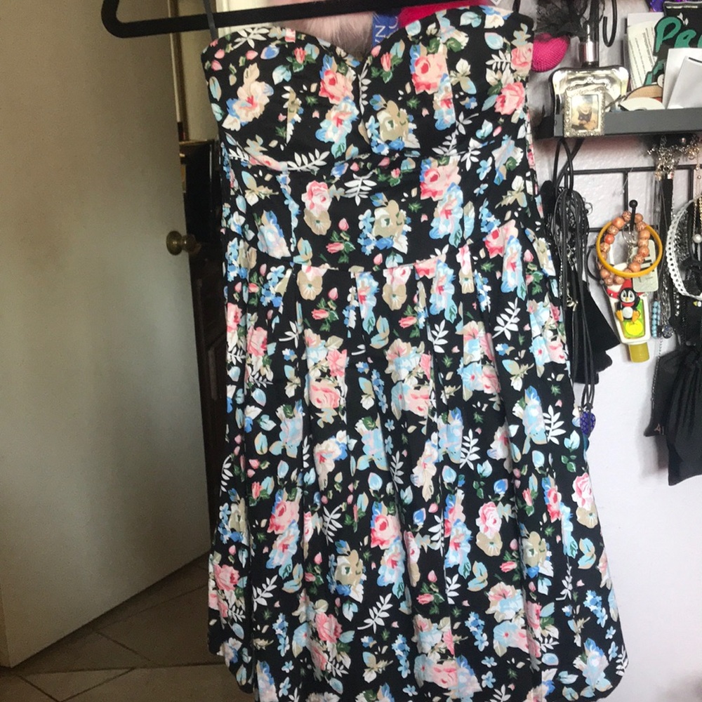 Strapless Floral Black pattern Dress